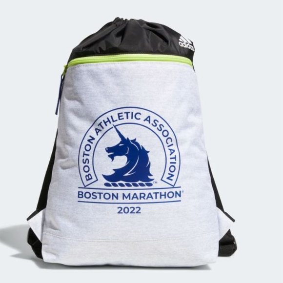 adidas boston marathon backpack Marathon BAA Script Sackpack  Heartbreak Hill Running Company Padded shoulder straps make for comfortable carrying adidas BAA 2026 Defender 5